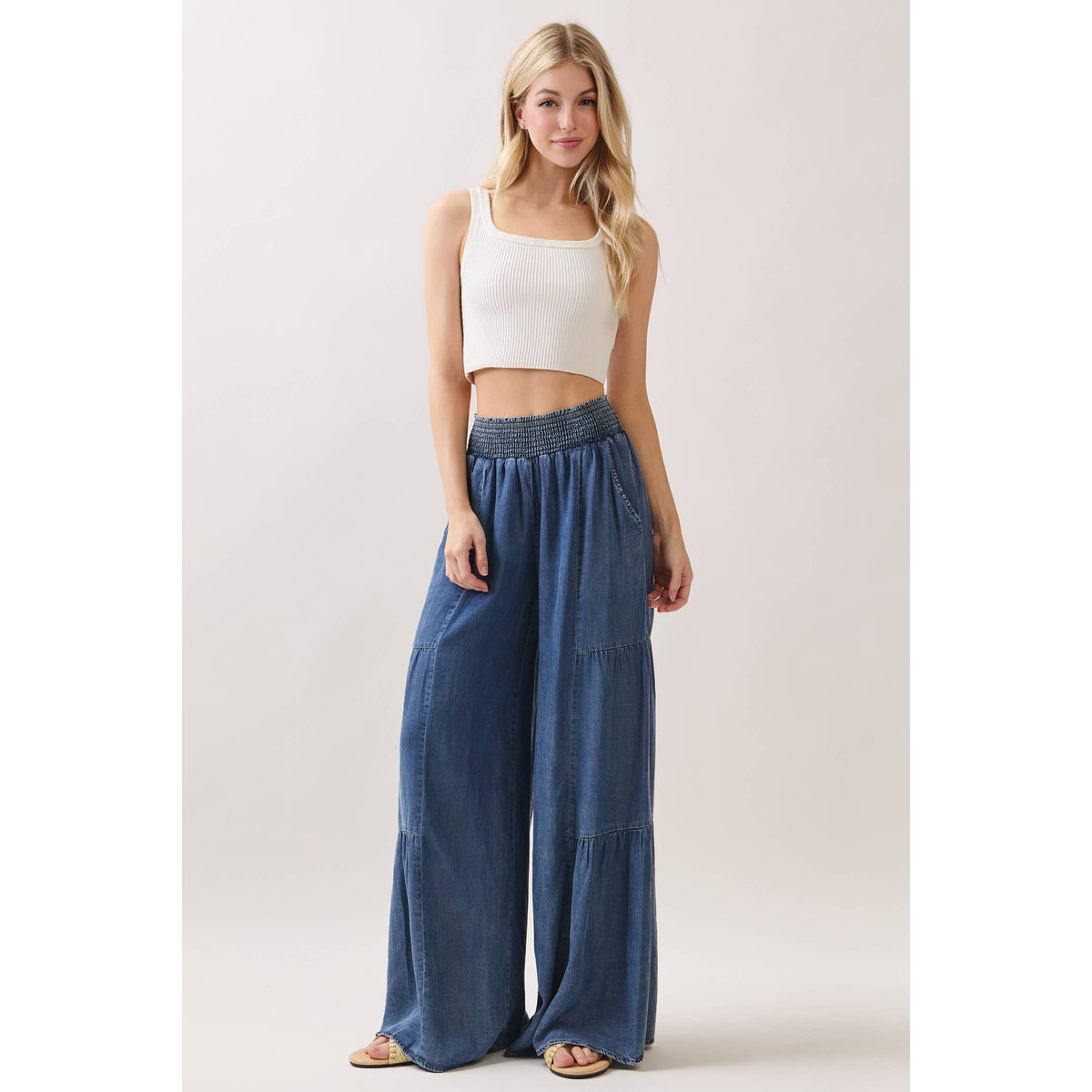 Denim Tencel Wide Leg Pant