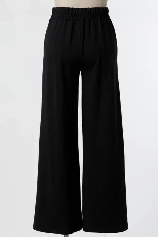 Cotton Terry Waist Elastic Wide Leg Pants