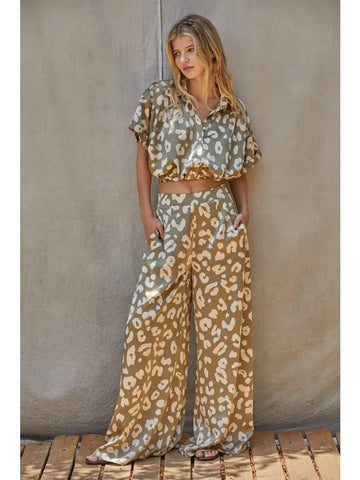 Animal Print Wide Leg Pants