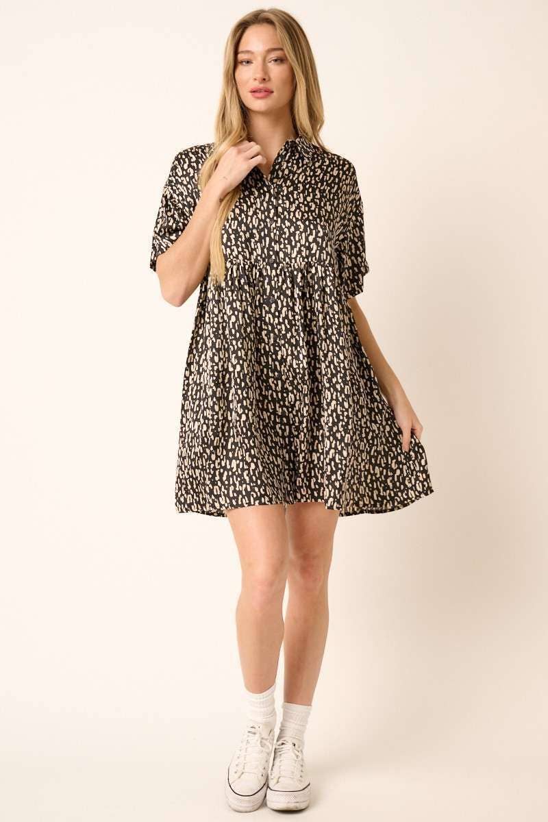 ABSTRACT PRINT BABYDOLL SHIRT DRESS