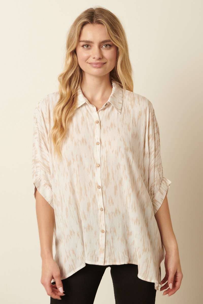 GAUZE BUBBLE DOLMAN SLEEVE BLOUSE
