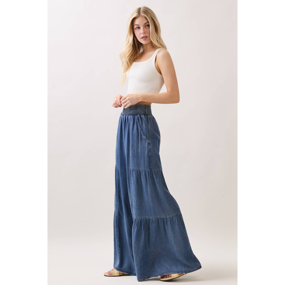 Denim Tencel Wide Leg Pant