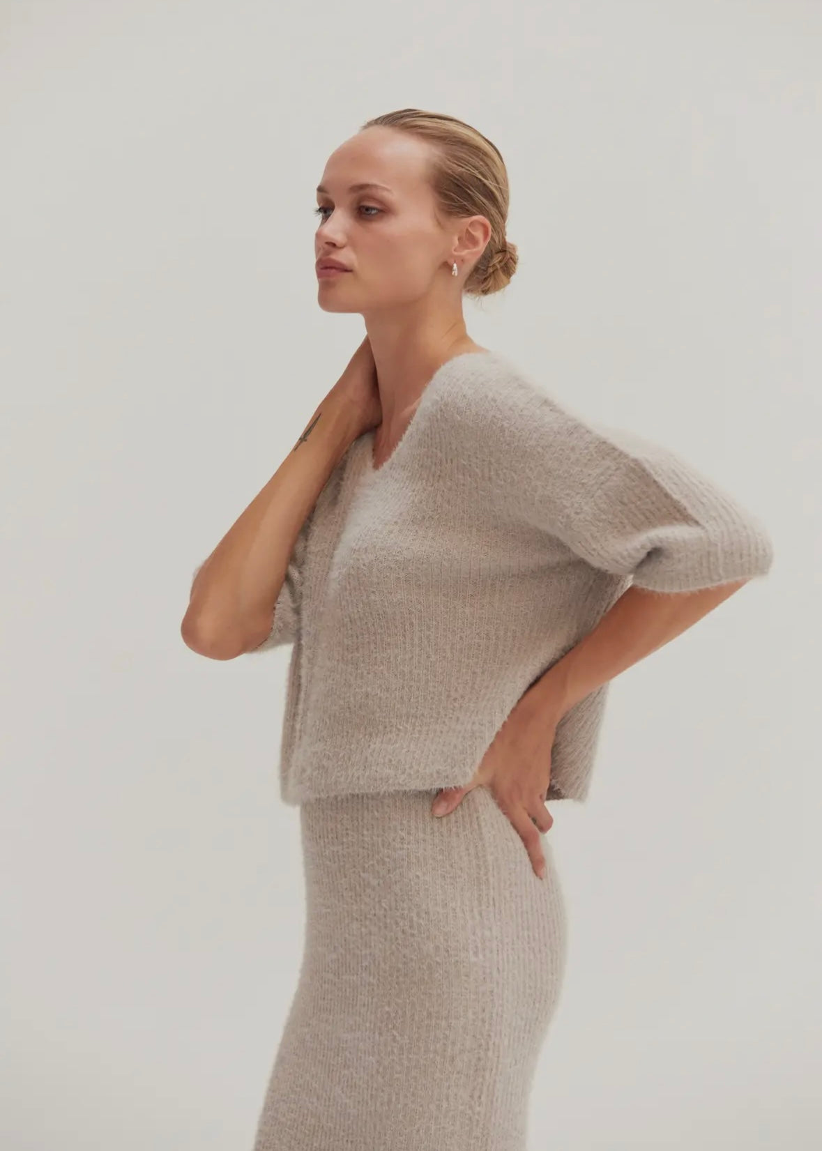Fuzzy Top & Midi Skirt Set