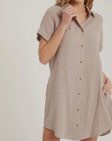 Lined Button Up Shirt Dress