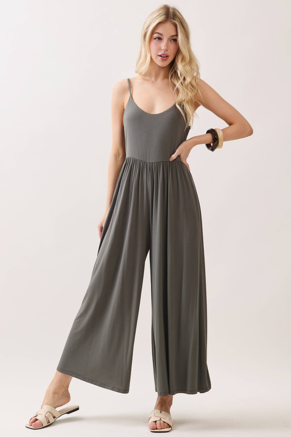 Flare Wide Leg Jumpsuit W/ Adjustable Strap