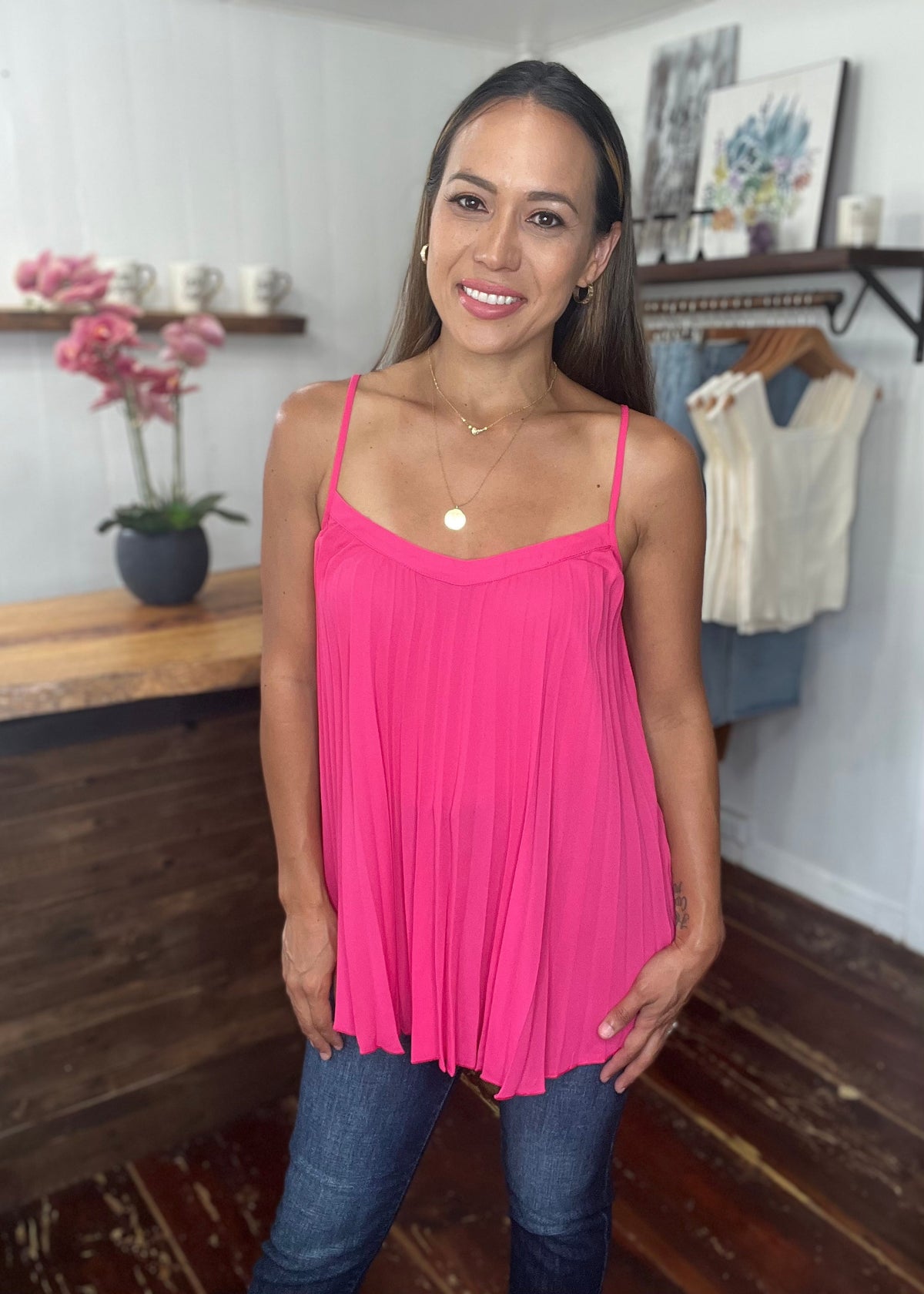 Pleated Spaghetti Strap Top