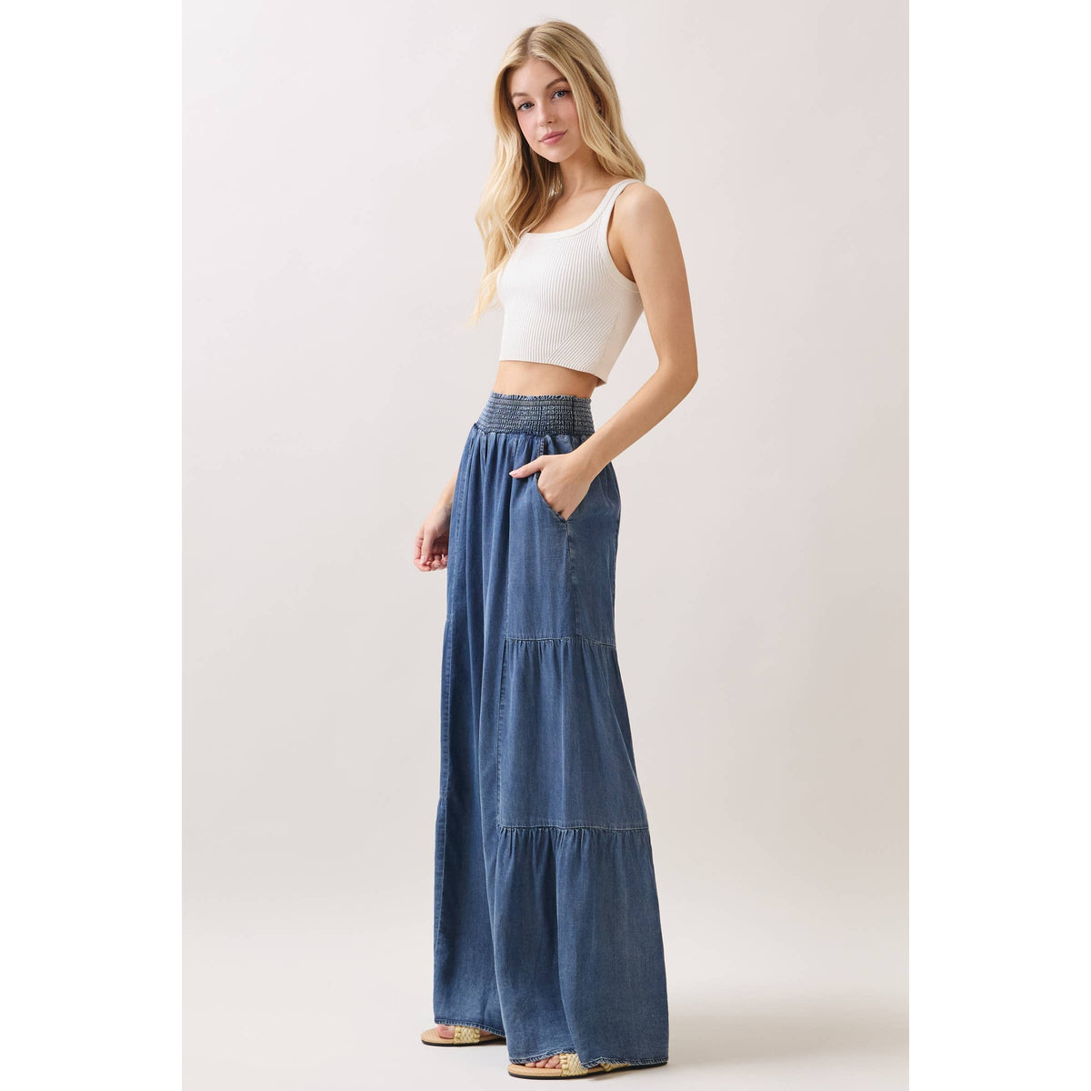 Denim Tencel Wide Leg Pant