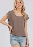 Woven Round Neck Boxy Top