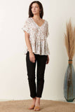 ABSTRACT PRINT SHORT SLV BABYDOLL TOP
