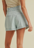 Pleated Denim Shorts