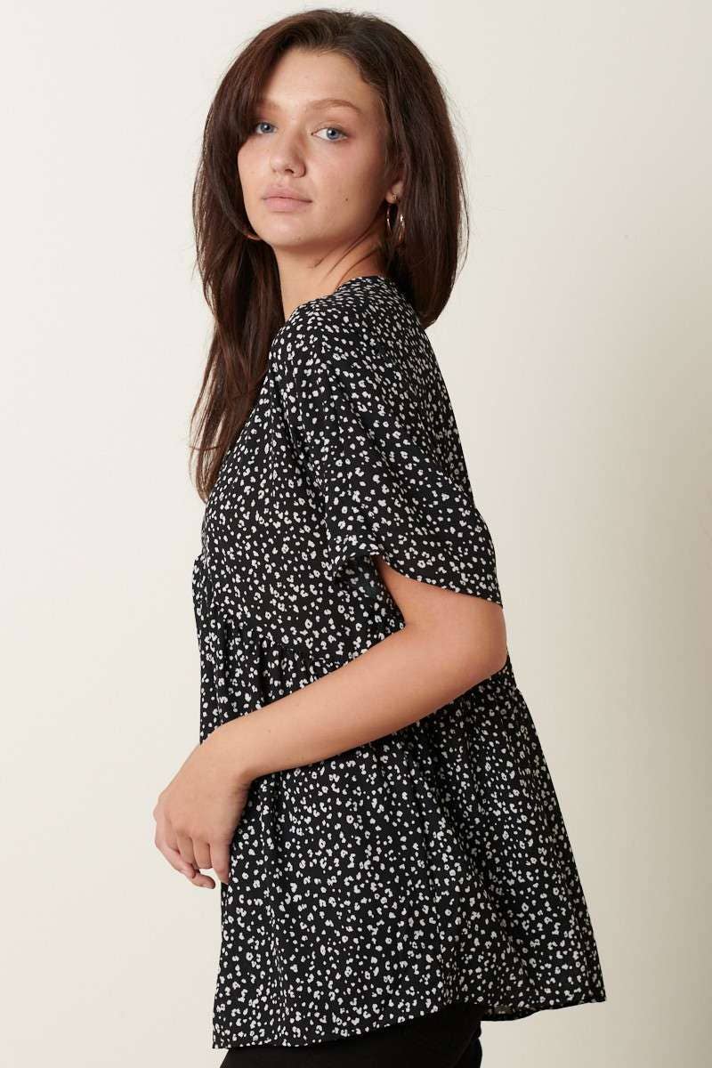 ANIMAL PRINT V-NECK DOLMAN SLV BABYDOLL