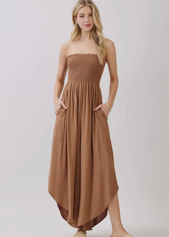 Smocked Tube Top Pocket Jumpsuit
