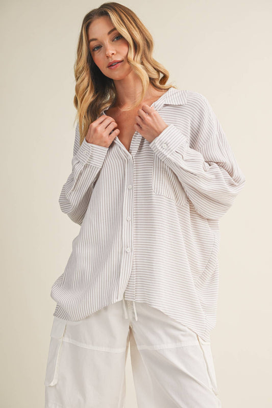Slouchy Silhouette Striped Collared Shirt