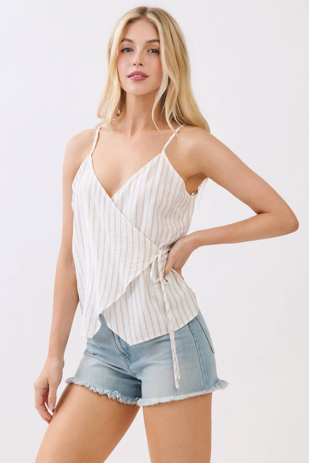 Stripe Surplice Tie Top