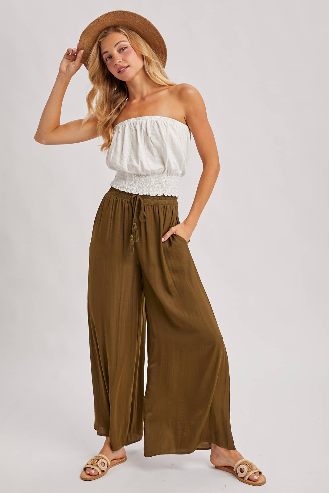 SILKY PALAZZO WIDE LEG PANTS