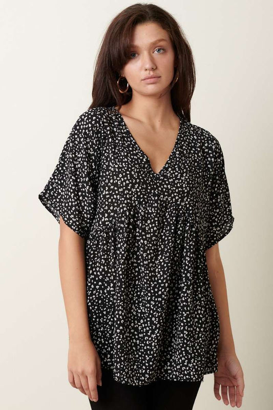 ANIMAL PRINT V-NECK DOLMAN SLV BABYDOLL