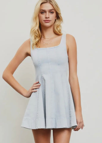 Denim Panel Skater Mini Dress