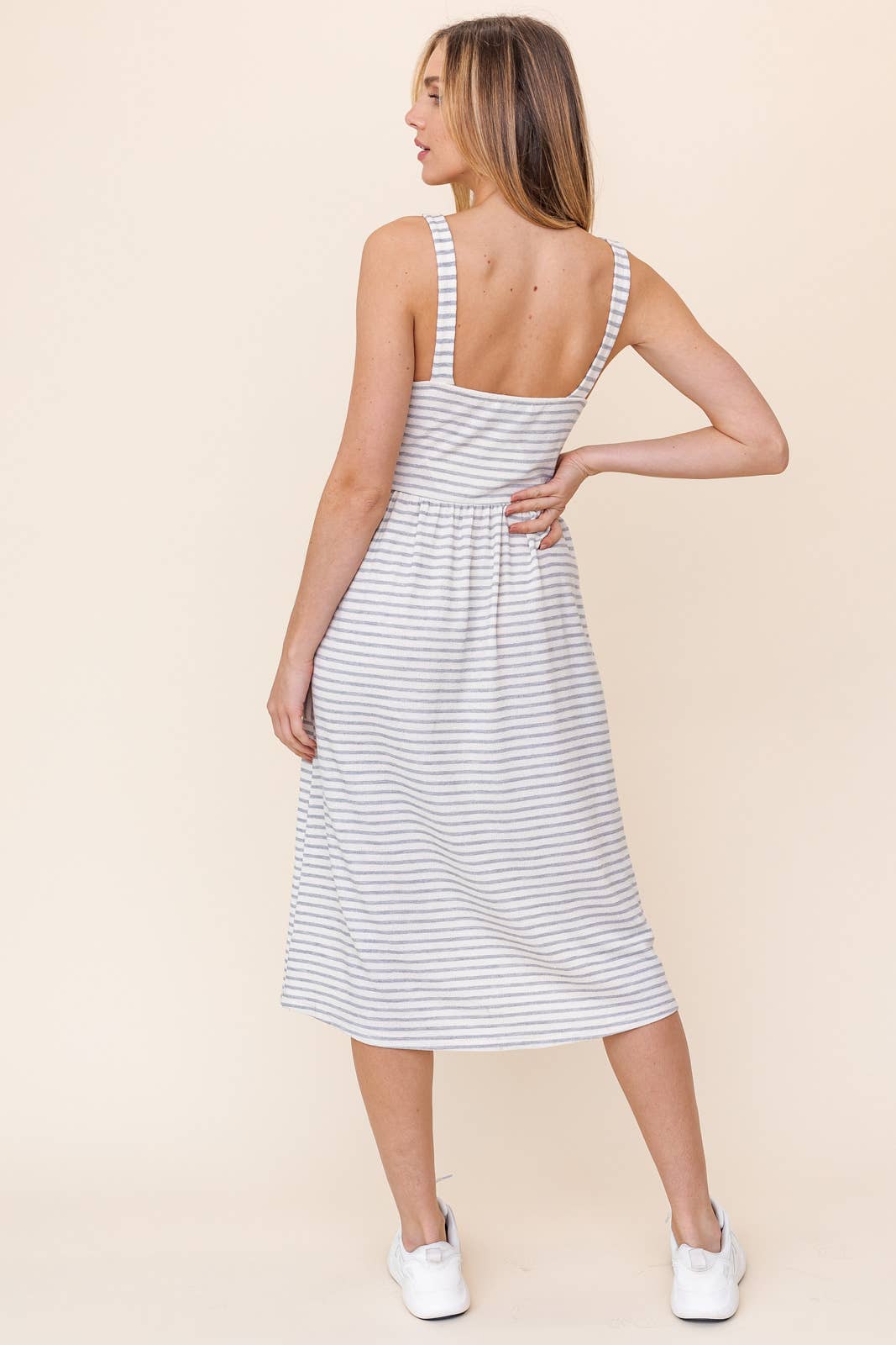 Sleeveless Pocket detail Stripe Dress
