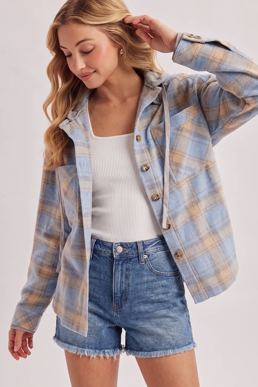 Hooded Plaid Shacket