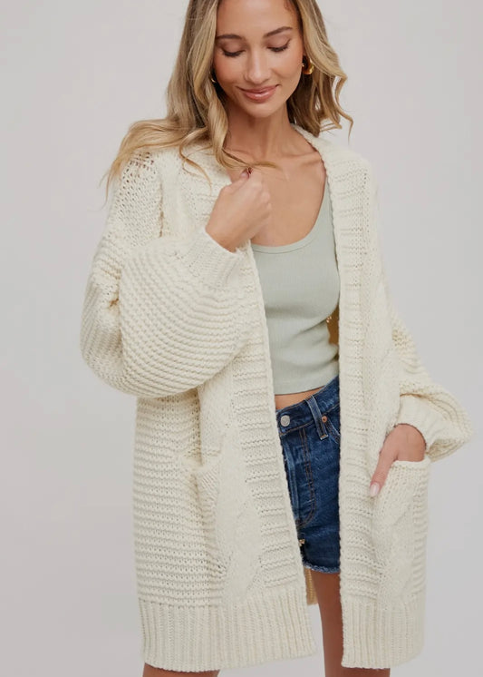 Chunky Cable Lantern Sleeve Cardigan