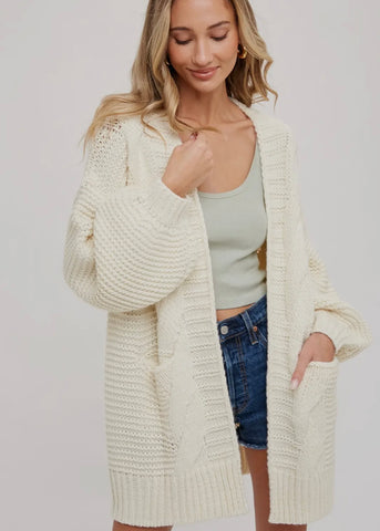 Chunky Cable Lantern Sleeve Cardigan