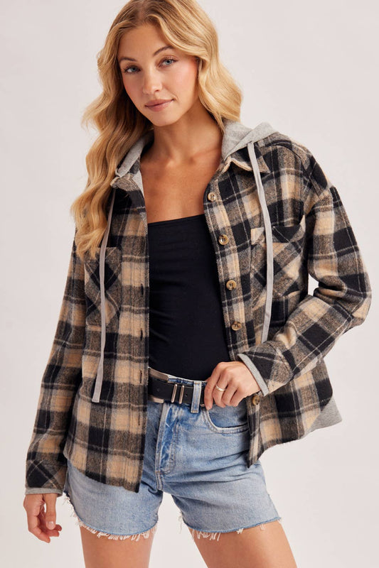 Hooded Plaid Shacket
