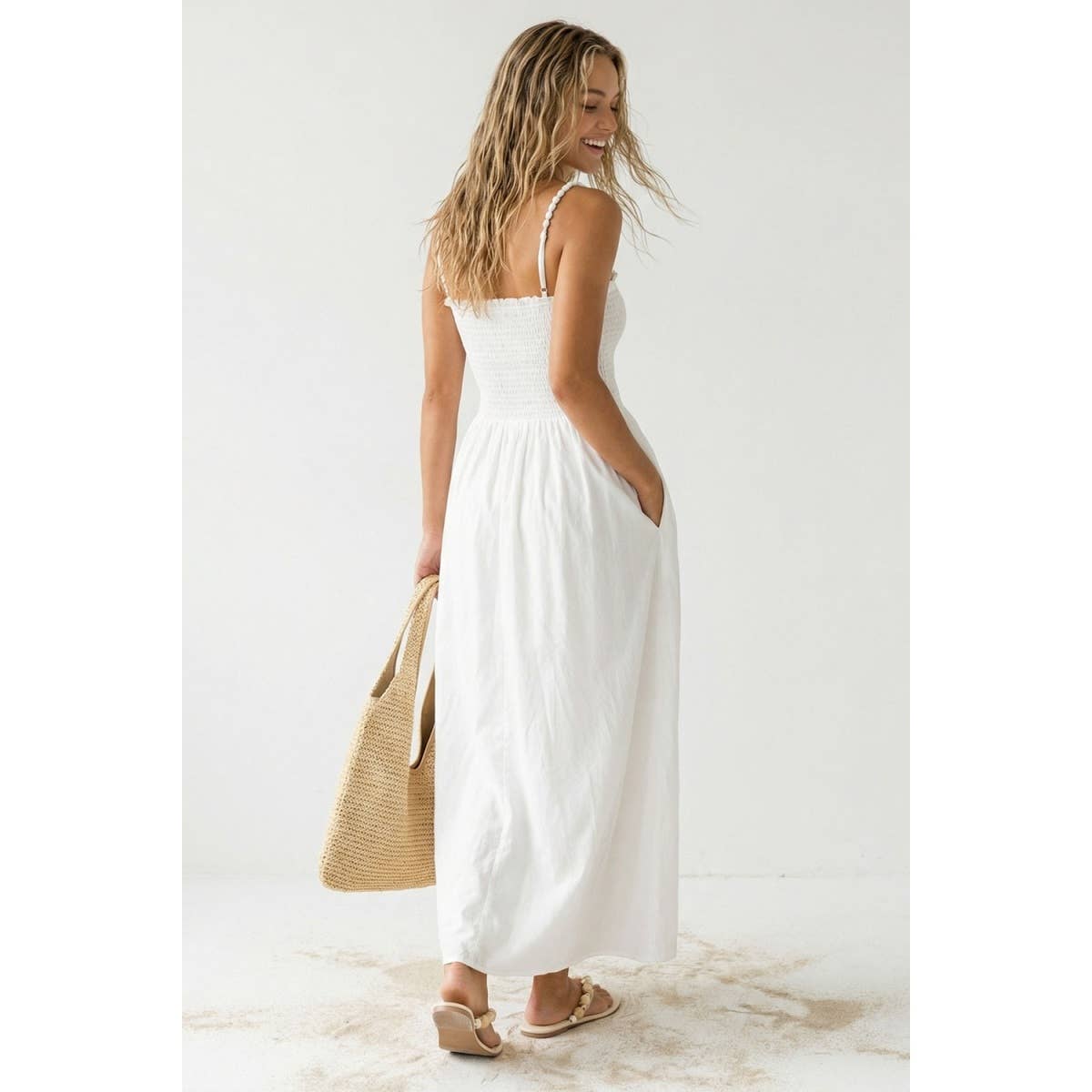 Pom Pom Smocking Maxi Dress