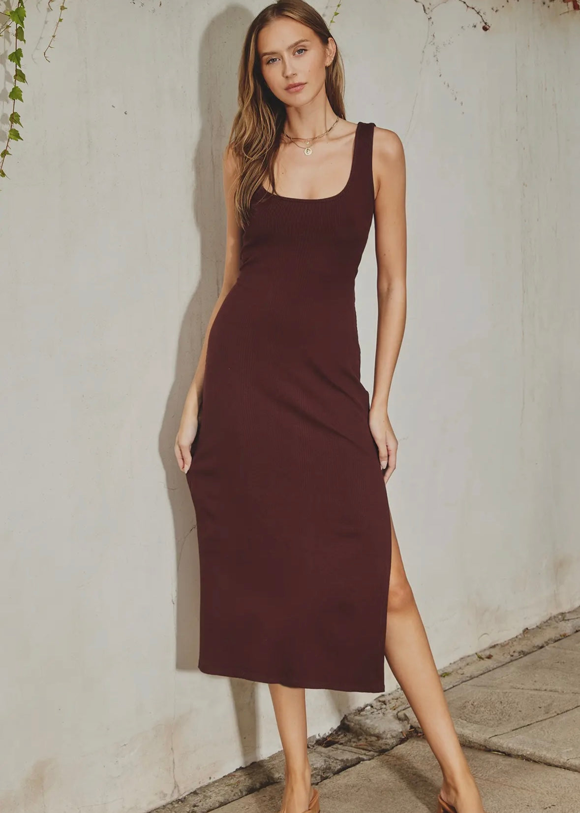 Ribbed Midi Back Cut Out Dress