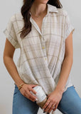 Draped Plaid Button Up Top