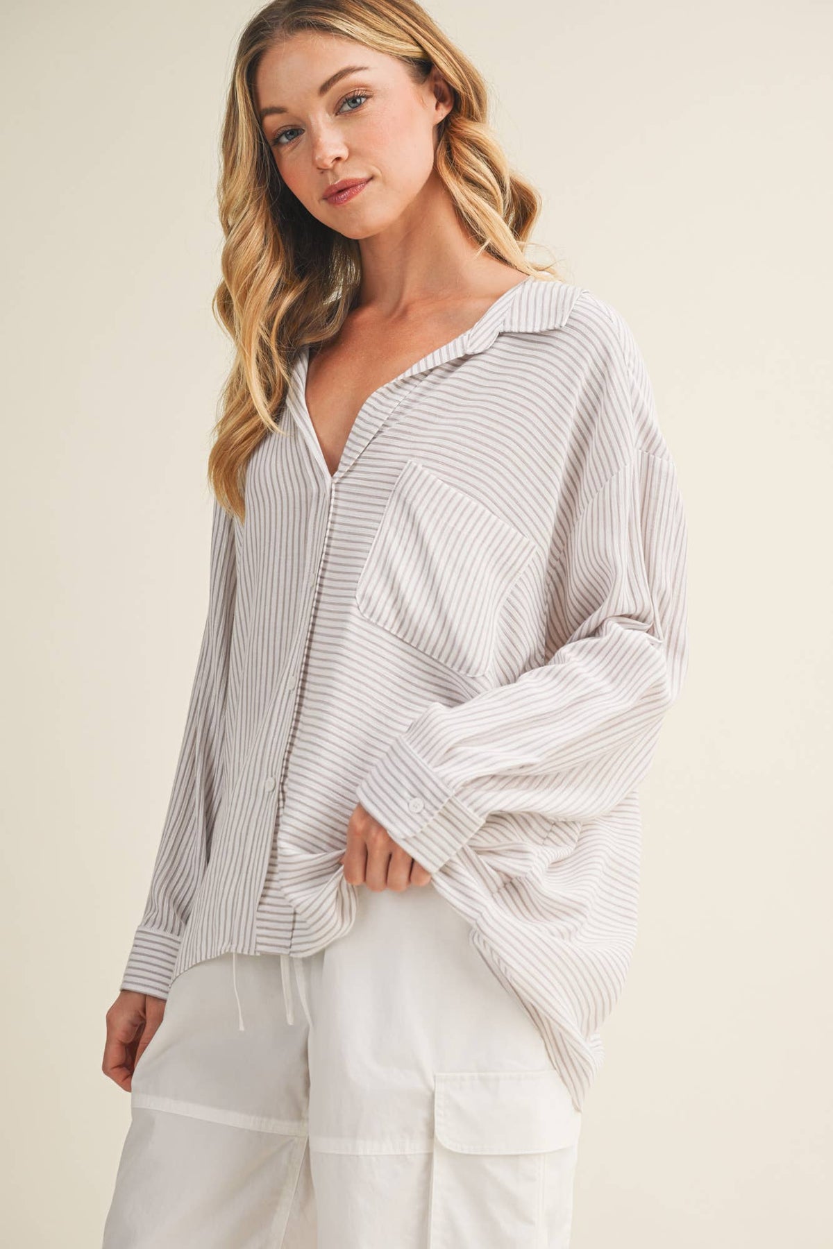 Slouchy Silhouette Striped Collared Shirt