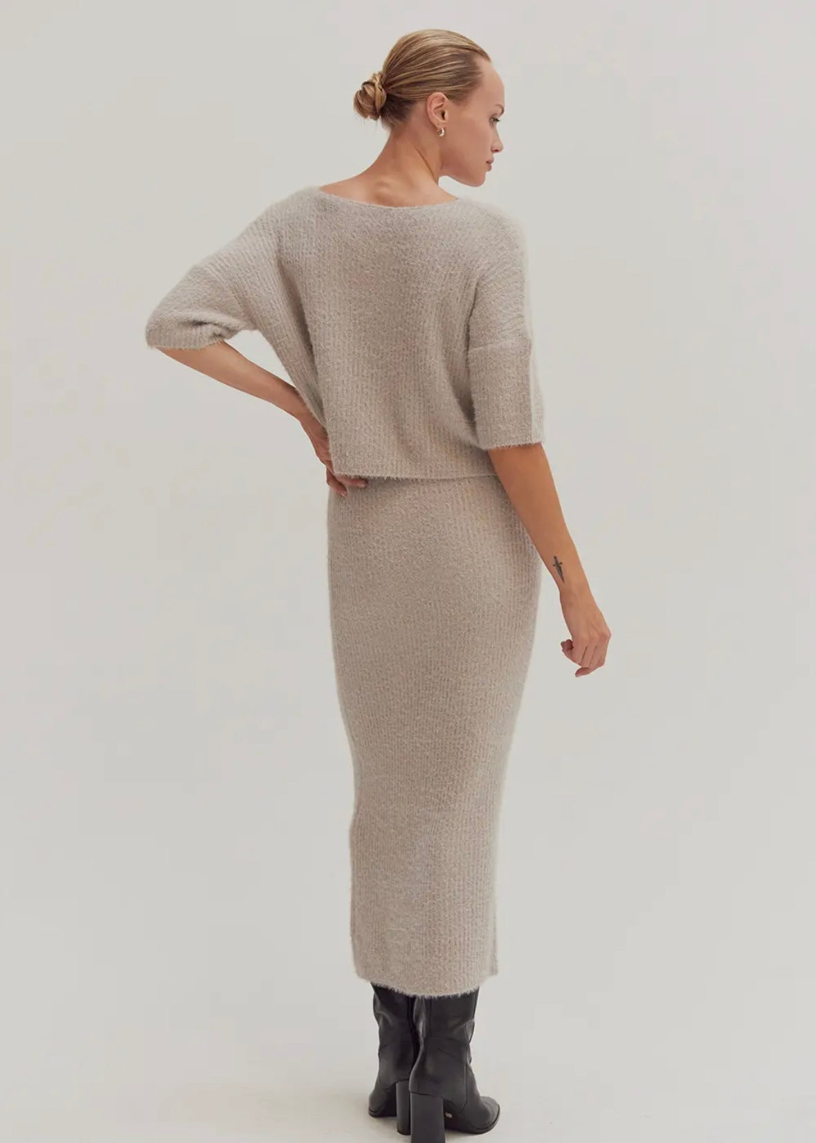 Fuzzy Top & Midi Skirt Set