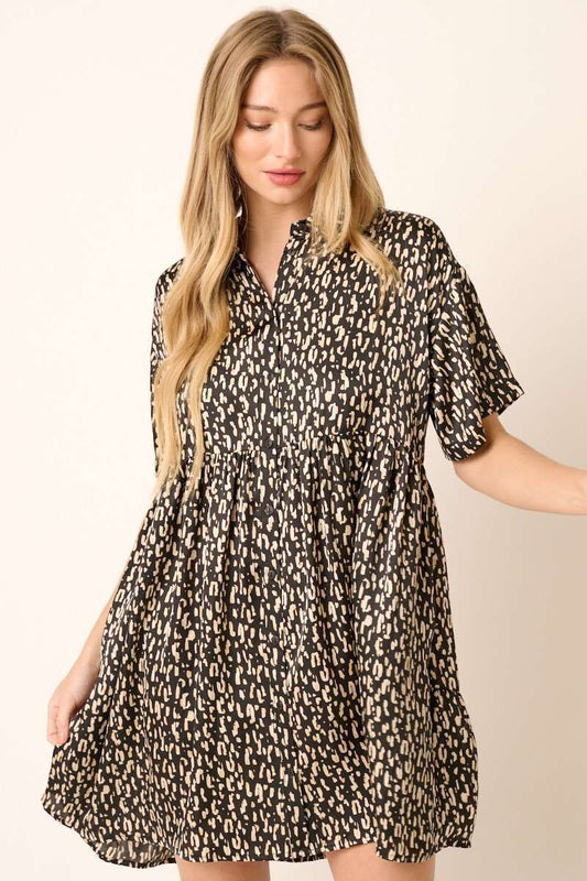 ABSTRACT PRINT BABYDOLL SHIRT DRESS
