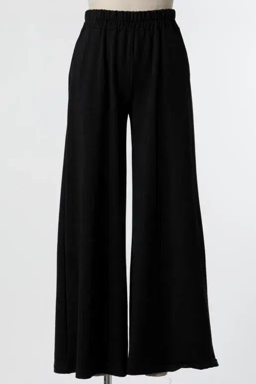 Cotton Terry Waist Elastic Wide Leg Pants