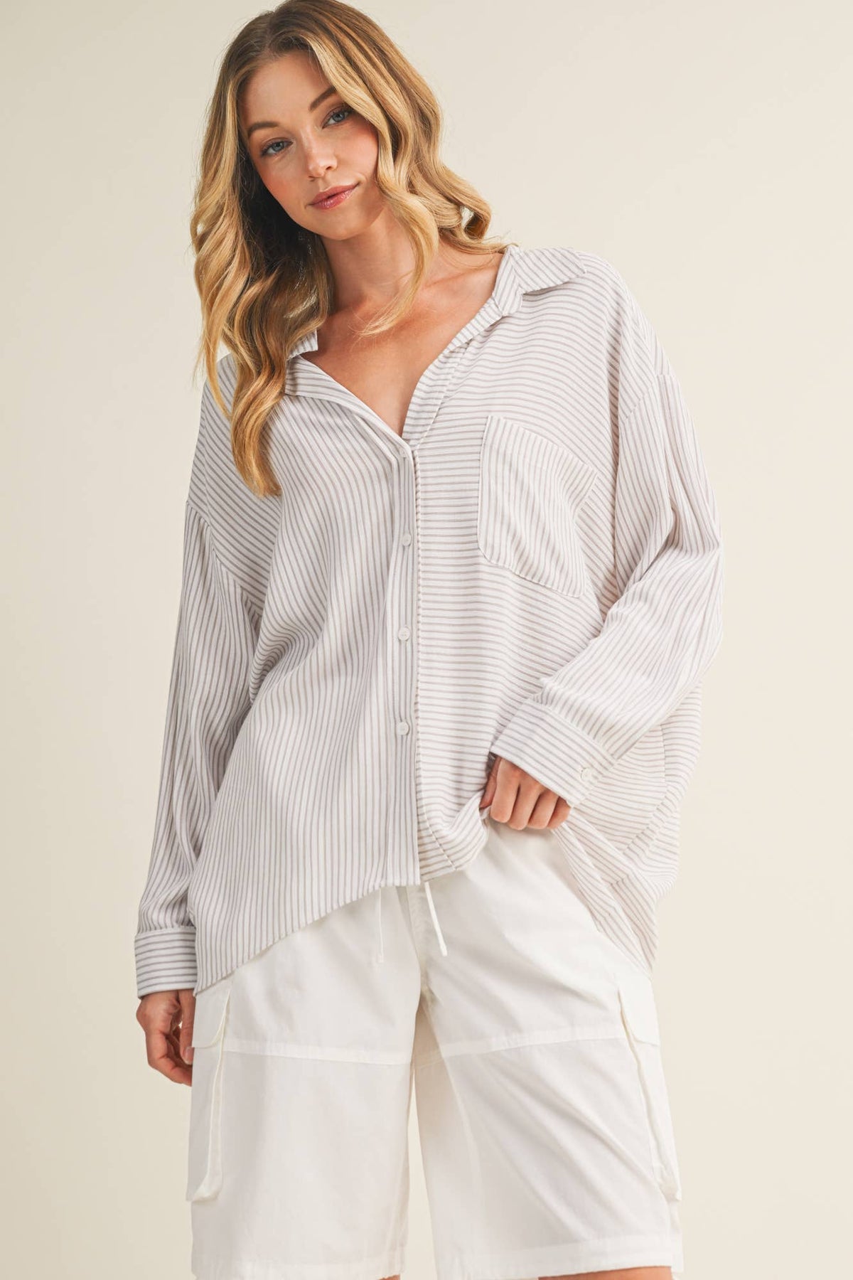 Slouchy Silhouette Striped Collared Shirt