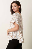 ABSTRACT PRINT SHORT SLV BABYDOLL TOP