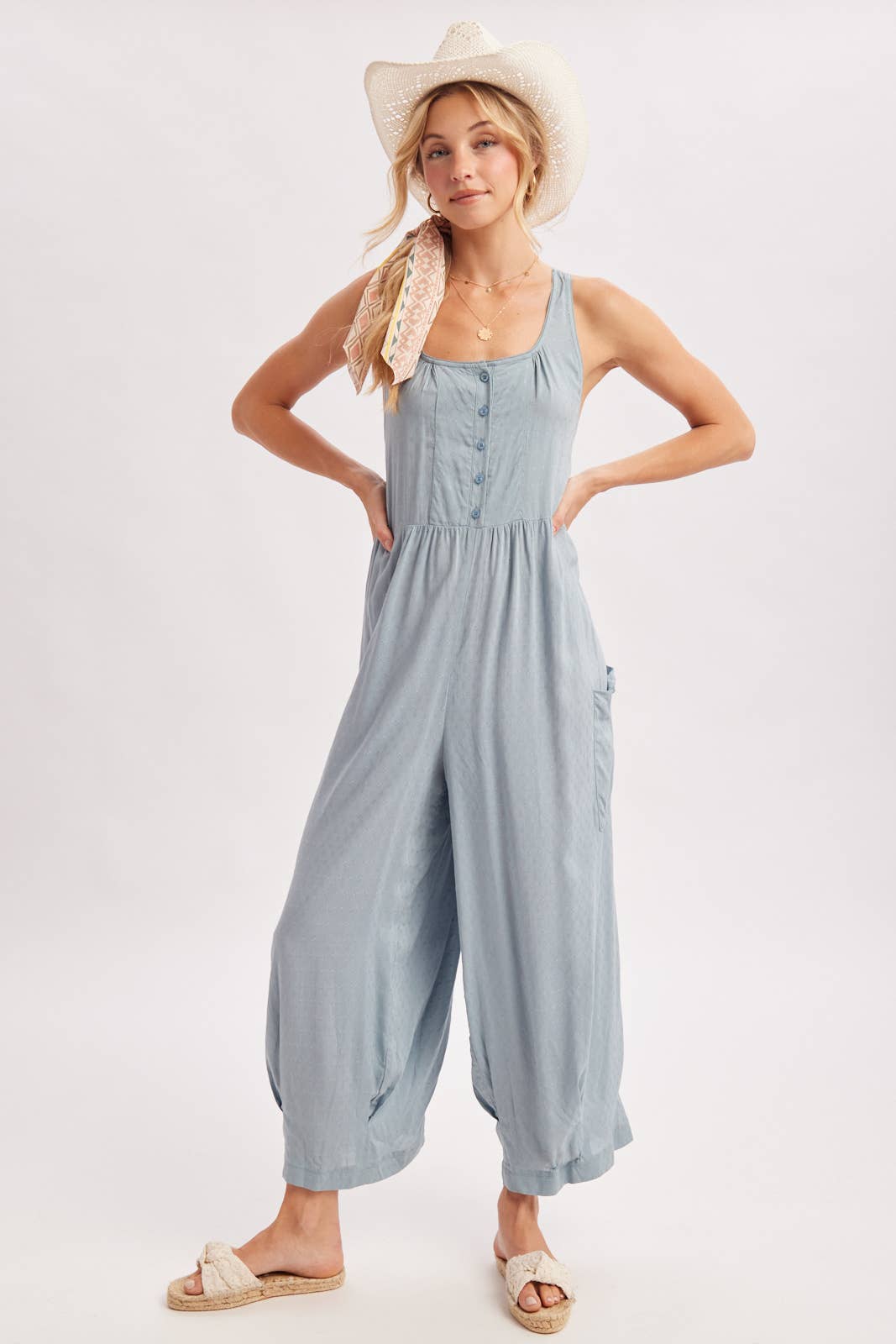 BOHO CROSS-BACK RELAXED SLEEVELESS JUMPSUIT