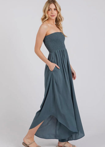 Smocked Tube Top Pocket Jumpsuit