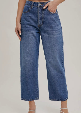 Denim Low Rise Wide Cropped Pants