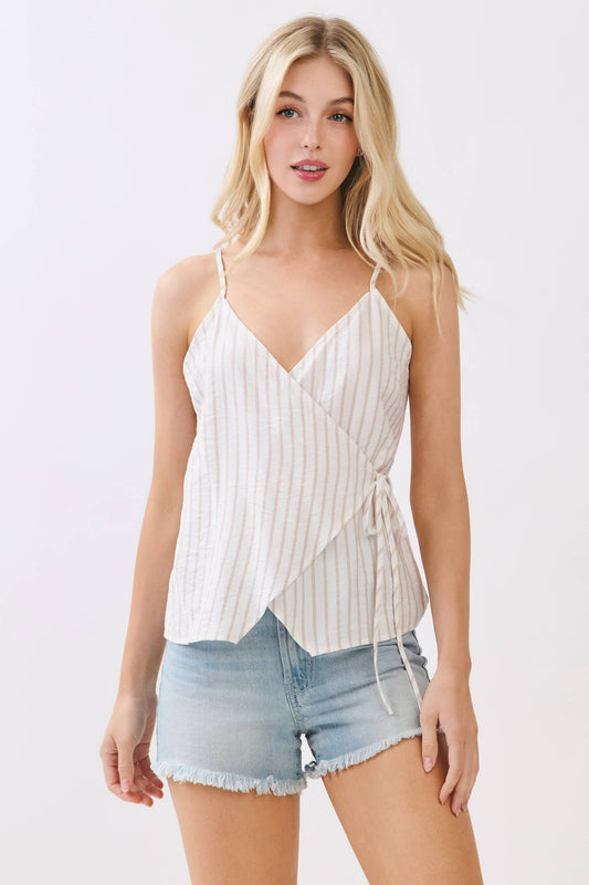 Stripe Surplice Tie Top
