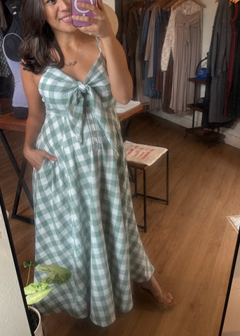 Front-Tie Gingham Dress