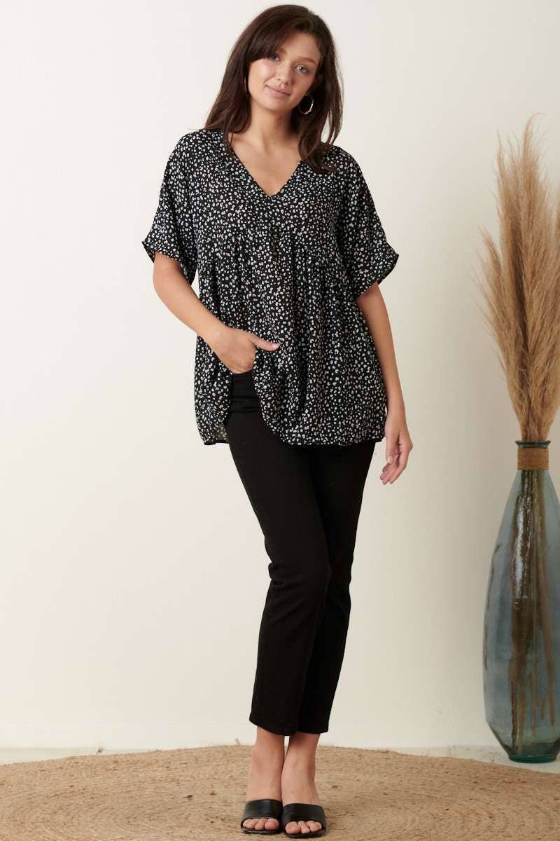 ANIMAL PRINT V-NECK DOLMAN SLV BABYDOLL