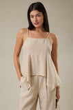 SLEEVELESS BACK SMOCKING HANKY HEM TOP