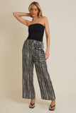 WAIST TIE WIDE LEG STRIPE PANTS