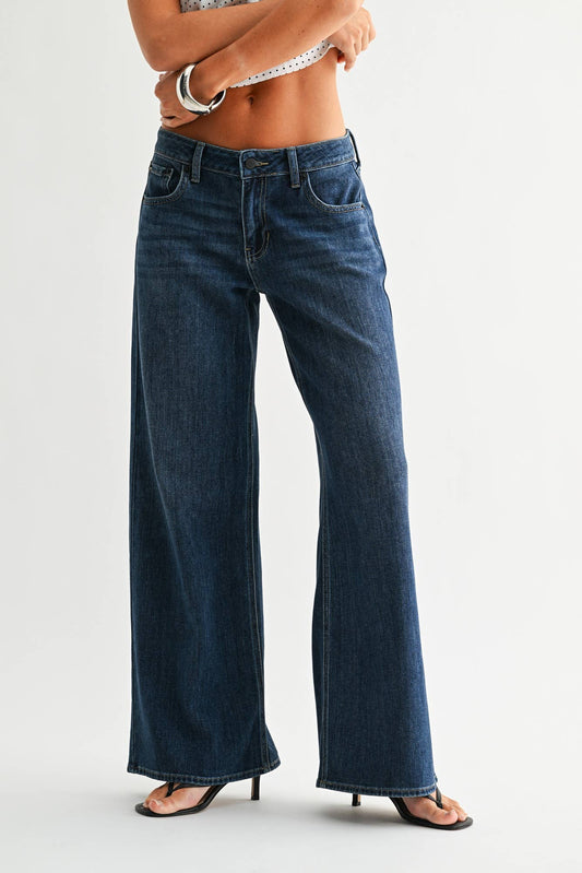 Dark Stretch Mid Rise Palazzo