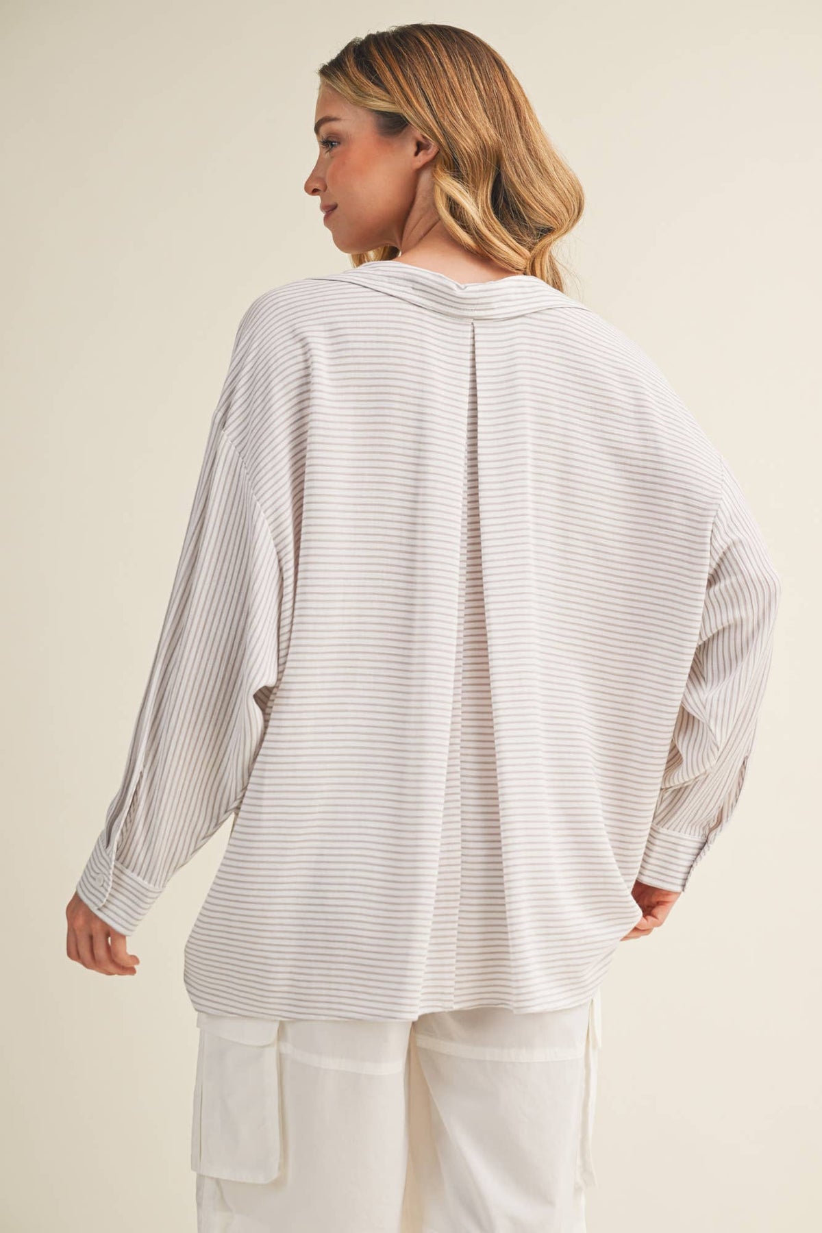 Slouchy Silhouette Striped Collared Shirt