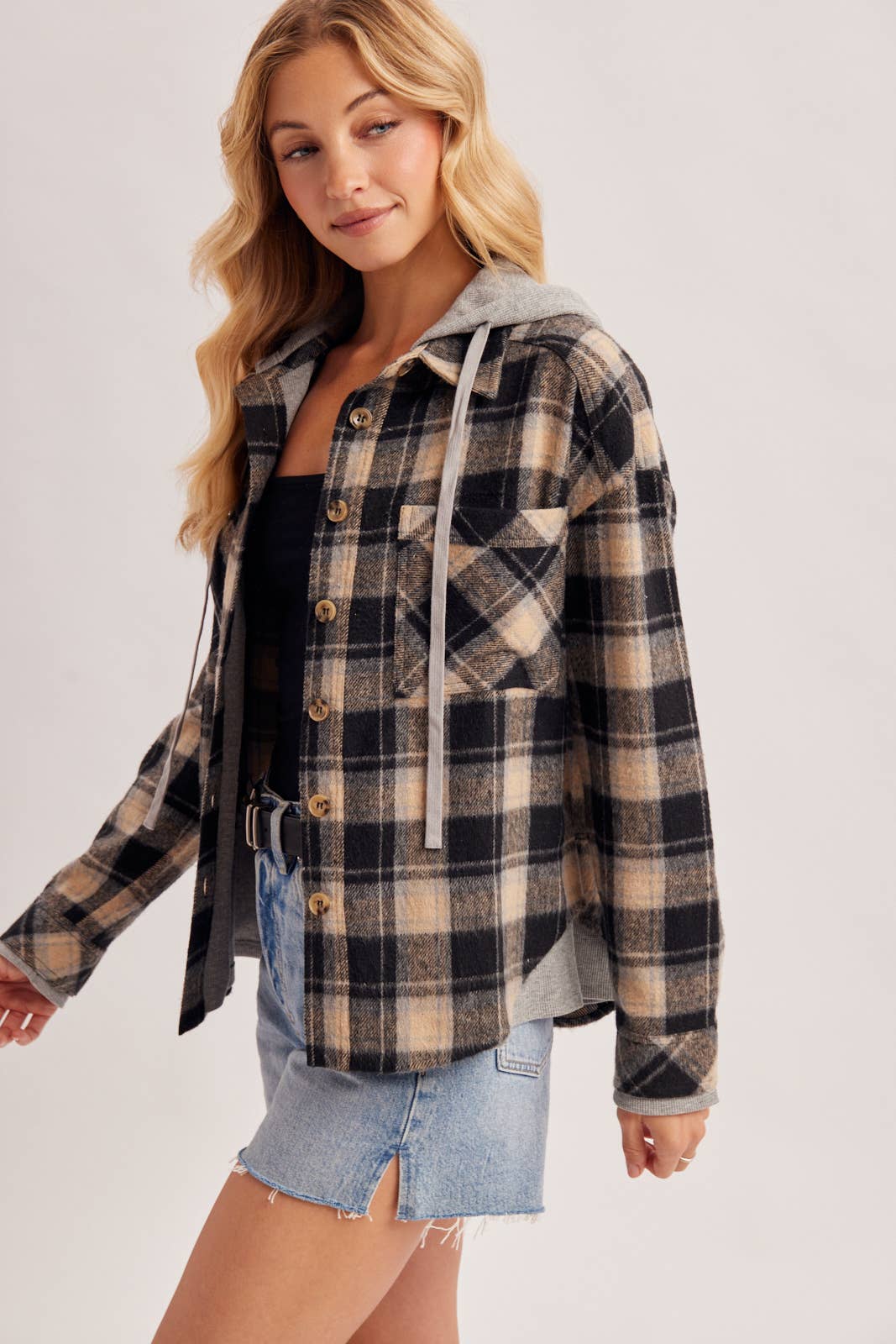 Hooded Plaid Shacket