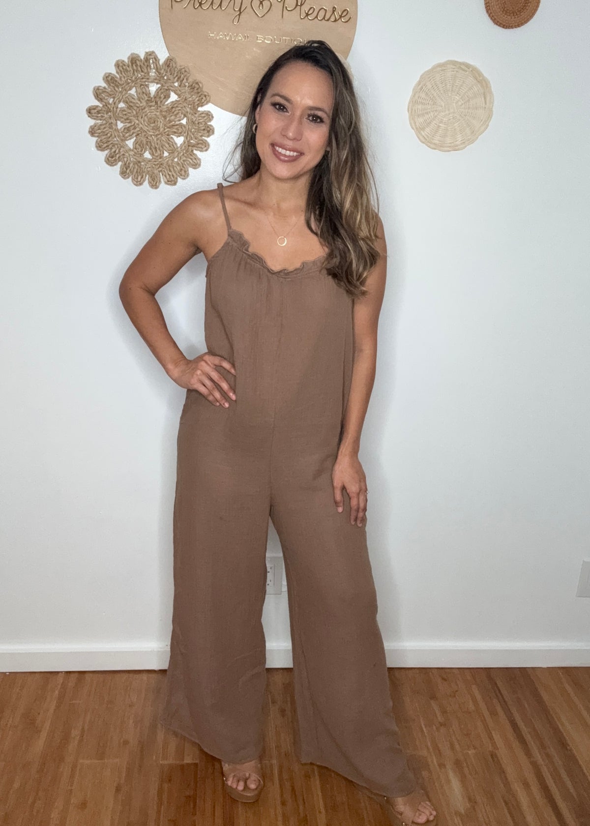 Ruffled Neckline Jumpsuit