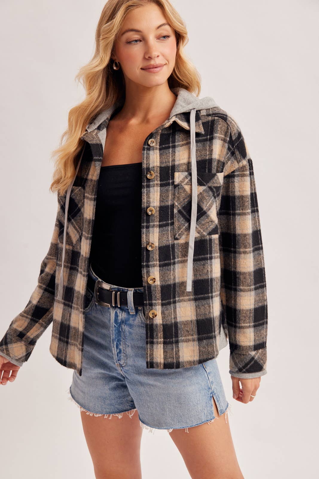 Hooded Plaid Shacket