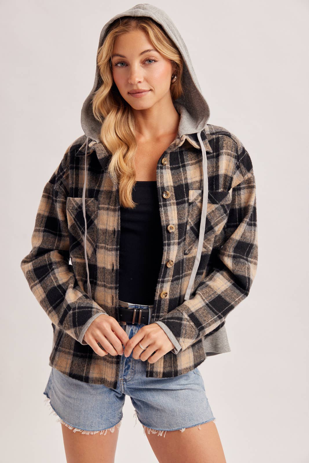 Hooded Plaid Shacket