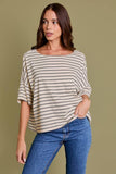 SHORT SLEEVE BOAT NECK STRIPE TOP